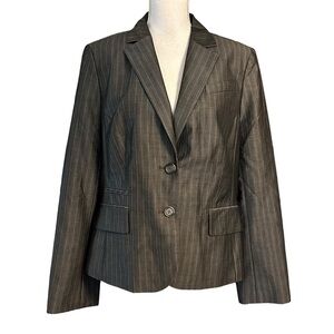 LOFT Two Button Striped Career Wool Blend Blazer Women’s SZ 14 Gray Pinstriped